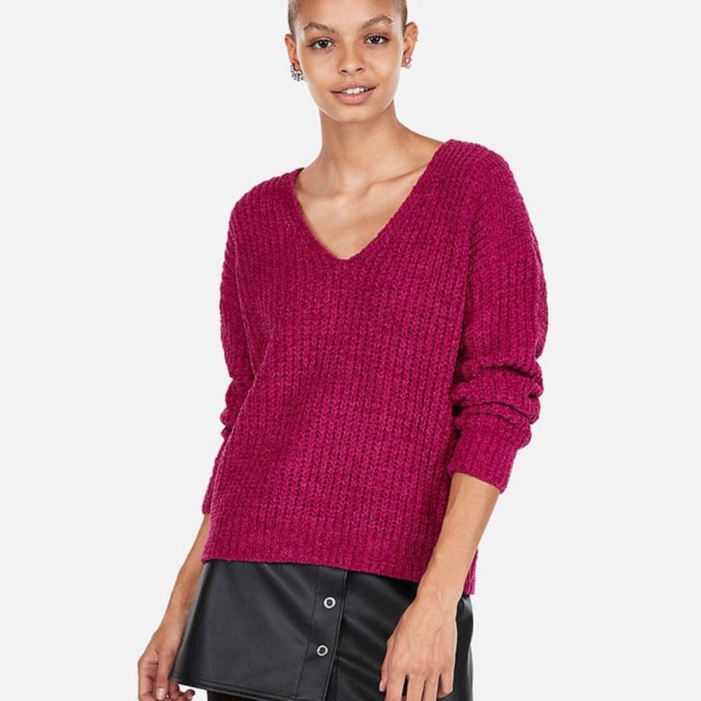 Express Chenille Velvet V-Neck Pullover Sweater XS